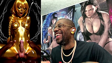 Cowgirl Fucking A Gold Transgender Girl While She Cums All Over Herself, AI Generated