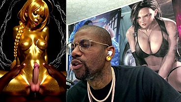 Cowgirl Fucking A Gold Transgender Girl While She Cums All Over Herself, AI Generated