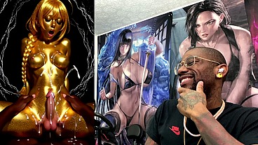 Cowgirl Fucking A Gold Transgender Girl While She Cums All Over Herself, AI Generated
