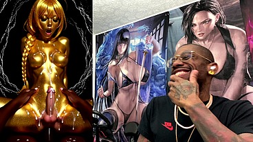Cowgirl Fucking A Gold Transgender Girl While She Cums All Over Herself, AI Generated