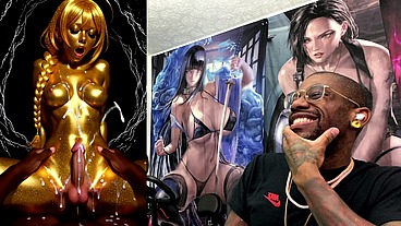 Cowgirl Fucking A Gold Transgender Girl While She Cums All Over Herself, AI Generated