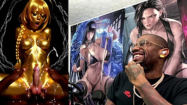 Cowgirl Fucking A Gold Transgender Girl While She Cums All Over Herself, AI Generated