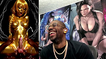Cowgirl Fucking A Gold Transgender Girl While She Cums All Over Herself, AI Generated