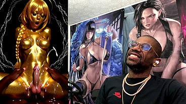 Cowgirl Fucking A Gold Transgender Girl While She Cums All Over Herself, AI Generated