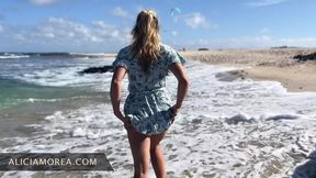 Blonde slutwife parades off to strangers nude and exposed on public beach