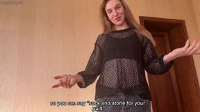 Blonde amateur wife gives sloppy POV blowjob and cum in mouth