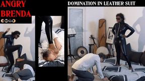 EBONY GODDESS BRENDA MAKES FOOT DOMINATION, TRAMPLING AND KICKS IN LEATHER SUIT (480p)