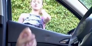 cutie transfixed on stroking dick