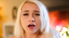 Petite blonde in thigh highs sucks cock until her tight pussy gets filled with cum