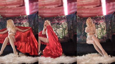 Blonde cape lingerie photoshoot BTS MM solo female