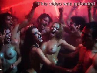 [AI-generated] Red Glow Intimate Club Rave – Go-Go Dancers, Topless DJ, Flying Large Bazookas & Crimson Heat Chaos – Rhythm & Skin