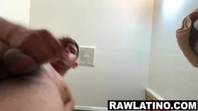 Petite Roman Blake jerks his load into his palm