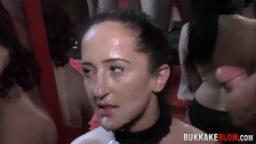 Babes face jizz covered during blowbang