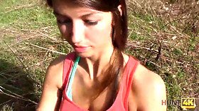 Check out this stunning Euro teen with soft skin getting her tight asshole drilled in wild outdoor sex