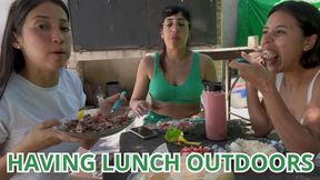 Having lunch outdoors