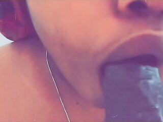 Amateur Dwarf sucks sextoy in shower