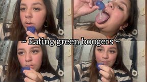 Green snot on a lid and into the mouth