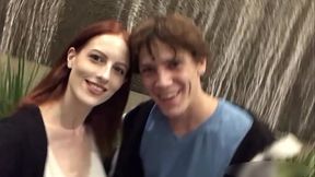 Stunning redhead teen Alex Harper takes care of a huge cock in this homemade porn video