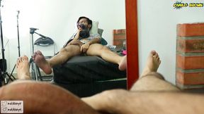 jerking off and shooting a nice cum load in front of the mirror.