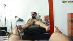 jerking off and shooting a nice cum load in front of the mirror.