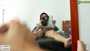 jerking off and shooting a nice cum load in front of the mirror.