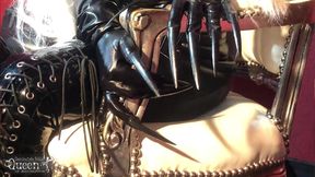 Dominatrix Frida in latex catsuit - tight corset - ballet boots - long nails