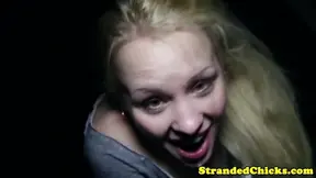 Hitchhiking brunette gets facial cumshot