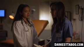 Nurse Sinn Sage seduced by doctor Vicki Chases' strap