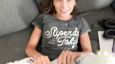 Teenage girl deepthroats huge cock then swallows every drop