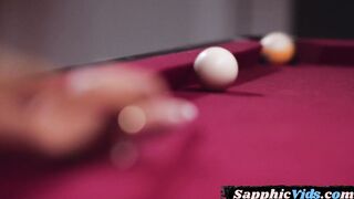 Lesbian MILF enjoys sex with sweet teen on billiard table