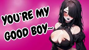 Hot Goth GF gives deepthroat blowjob to good boy roommate
