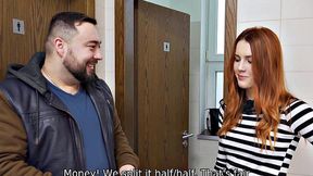 HUNT4K. Belle with red hair fucked by stranger in toilet in front of boyfriend