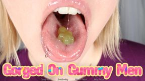 Gorged On Gummy Men - HD - The Goddess Clue, Gulping Tiny Candy Men Whole, Open Mouth Swallow, Playful Eating Sweets, Pleasure Snacking, Giantess Vore