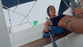 Trans Big Cumshot While on the Boat Sailing