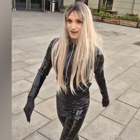 Tranny public in the city full in latex! Public masturbation! Blowjob! Titfuck! Cum on Ass!