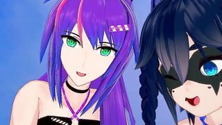 Vtuber Snuffy and Projekt Melody Getting Plowed inside a Three-Way - Animated Anime 3d