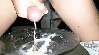Indonesian twink solo masturbation with slow motion cumshot on plate