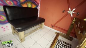 Naughty Bride Having Sex with Two Men in a BDSM Room