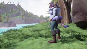 Elf fucks standing close-up in public with big boobs