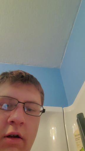 Chub uses dildo in shower and huge cumshot