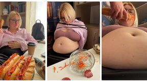 The greedy grump librarian gets stuffed! (Weight gain clip MP4)