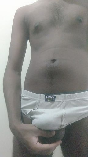 Masturbating my black cock after long time in bedroom