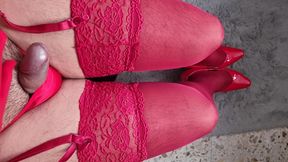 POV, Beautiful View of My Red Panties, Lace Stockings and Red Heels