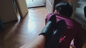 Resting my feet on my slave s back until another one is waiting for his turn