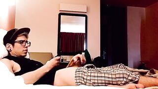 Watch topher0589 stroke his big hairy cock and jerk off to porn - solo male fun!