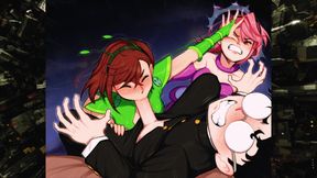 aria x momo halloween threesome fuck !