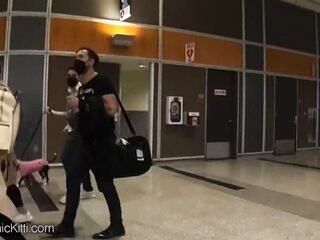 Cutie walking with titties out in the airport teasing everybody