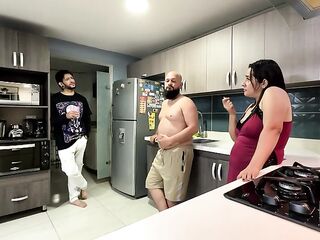 My boyfriend leaves and his ally gets me all sexy and bothered and screws me in the kitchen until this guy cums inside me