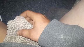 Rubbing my small sissy cock in lace panties