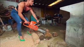 Smoking while revving a chainsaw